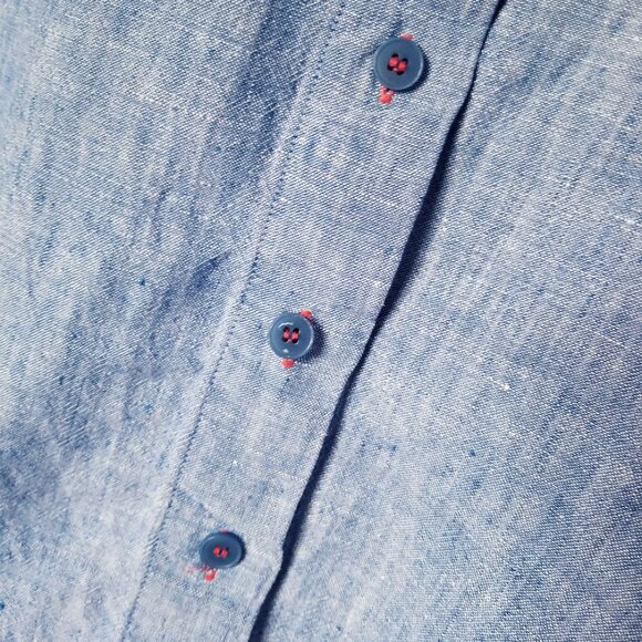 Soft Surroundings 100% Linen Lagenlook Chambray Blue Button Up Tunic Shirt 1X - Picture 11 of 16